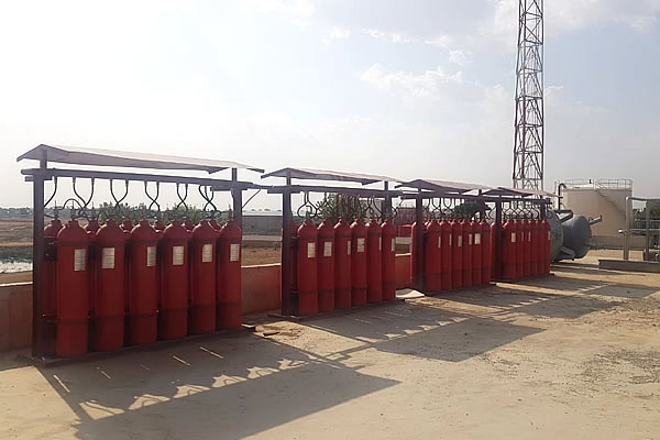 Industrial fire protection cylinders arranged for site safety